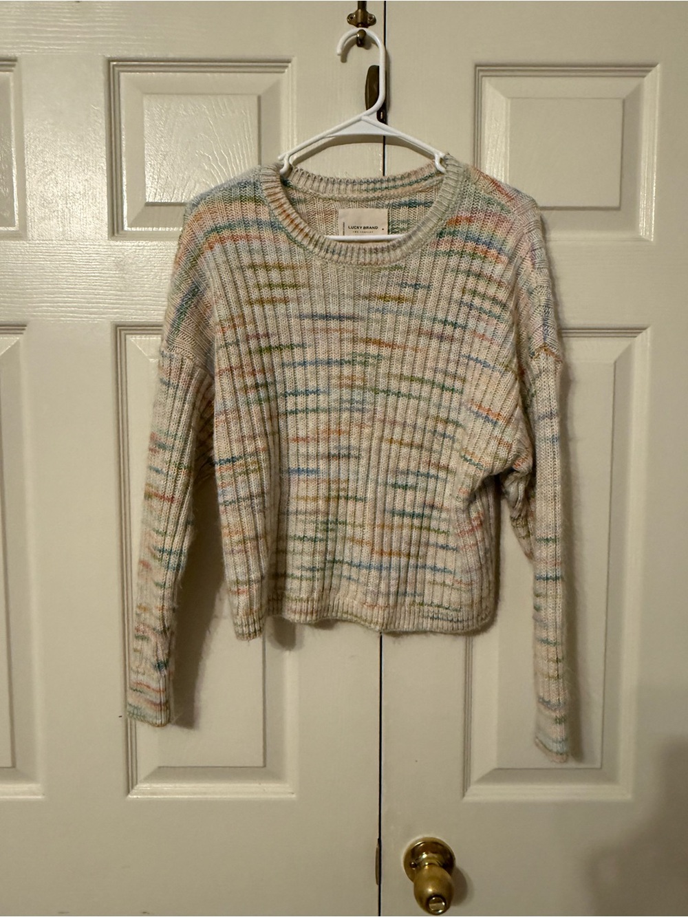 Lucky Brand Cream Speckled Rib-Knit Crewneck Sweater